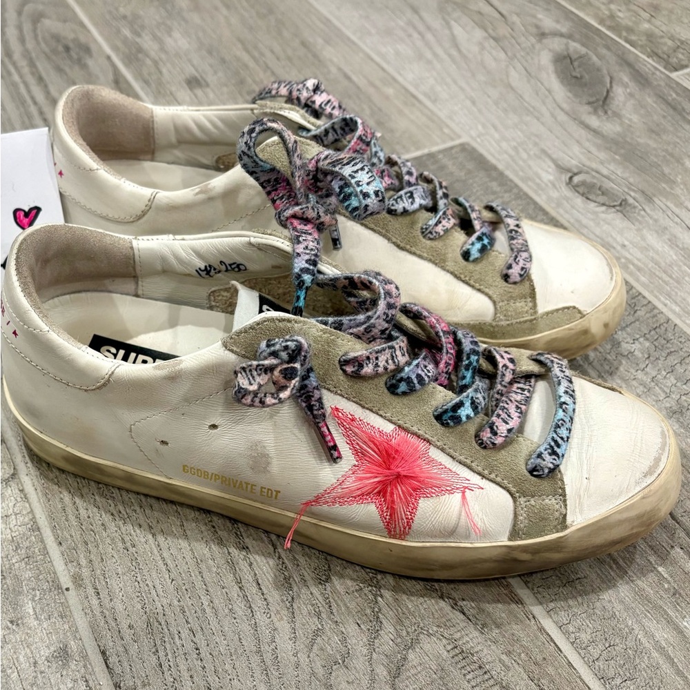 Golden Goose White and Pink Star Sneakers Limited Edition Superstars size 8